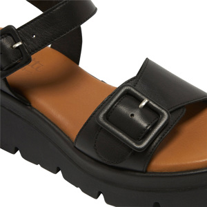 Carl Scarpa Lyra Black Leather Wedge Platform Sandals